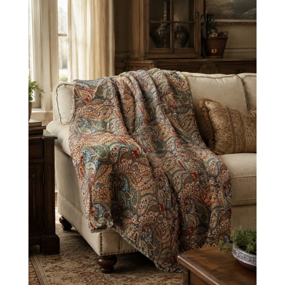 Lauren Ralph Lauren Throw Blanket Multicolor Paisley Fleece 60x72 Soft Boho